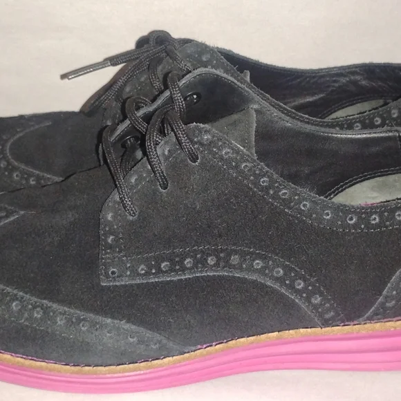 Cole Haan Lunargrand Women's Blue Suede Wingtip Pink Soles Shoes Size 8 D38899 - Picture 6 of 14